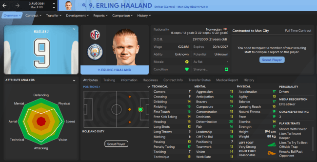 Erling Haaland — screenshot from the original FMPR0 transfer update