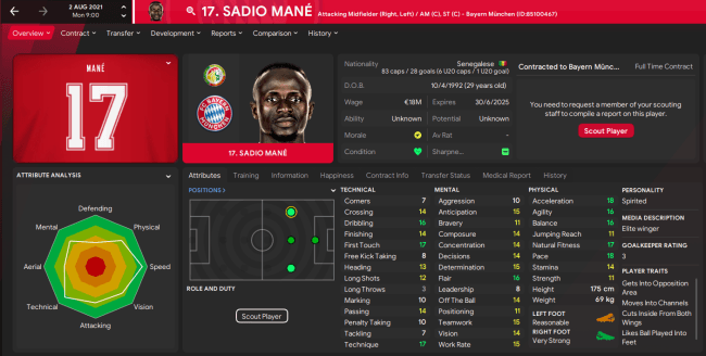 Sadio Mané — screenshot from the original FMPR0 transfer update